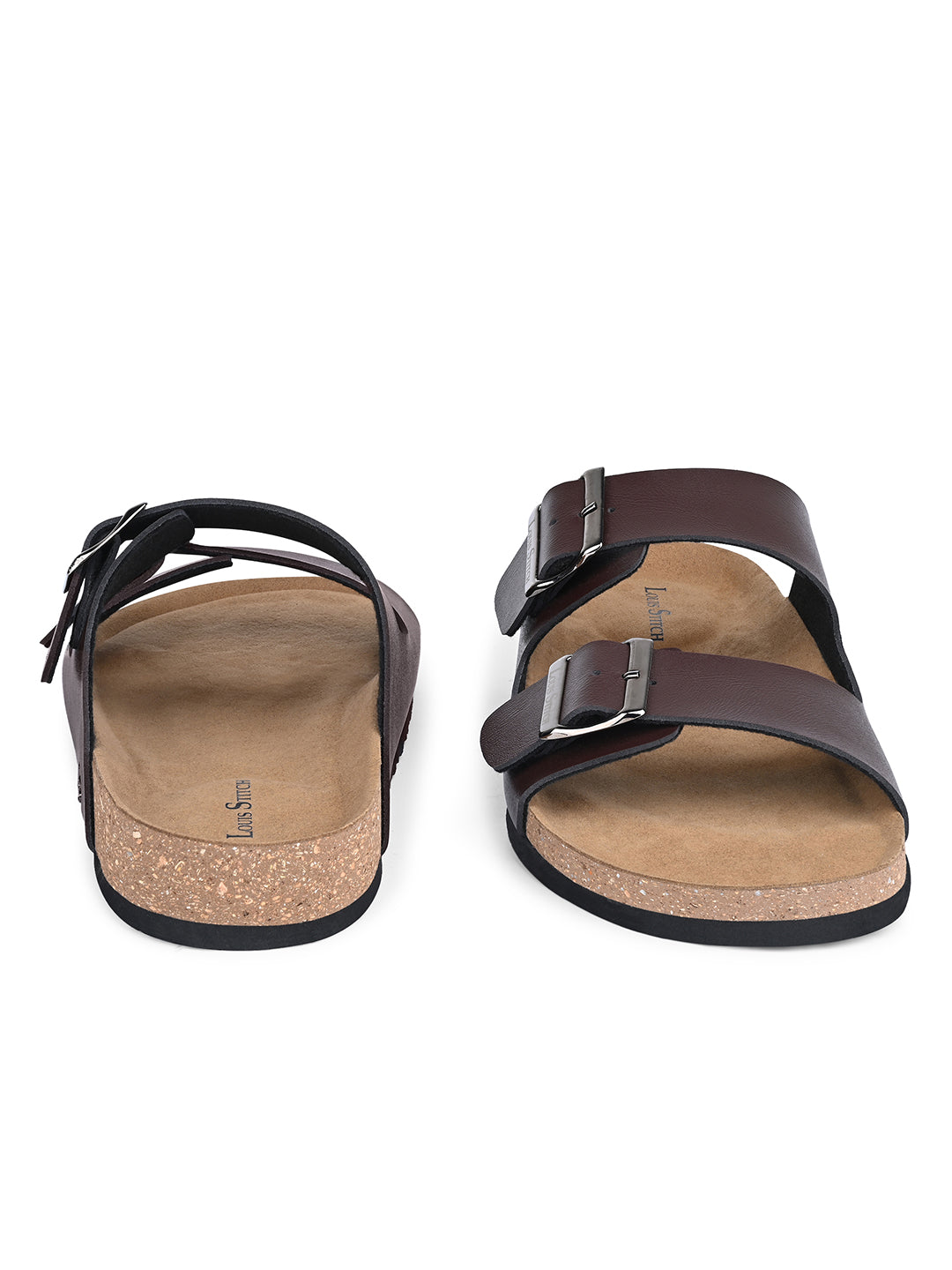 Brunette Brown Lightweight Open Toe Double Strap Slip-on Cork Sandal