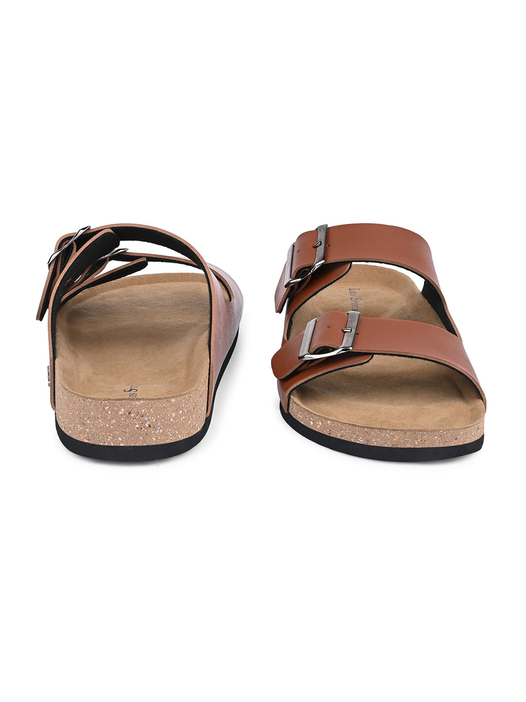 Tan Lightweight Open Toe Double Strap Slip-on Cork Sandal