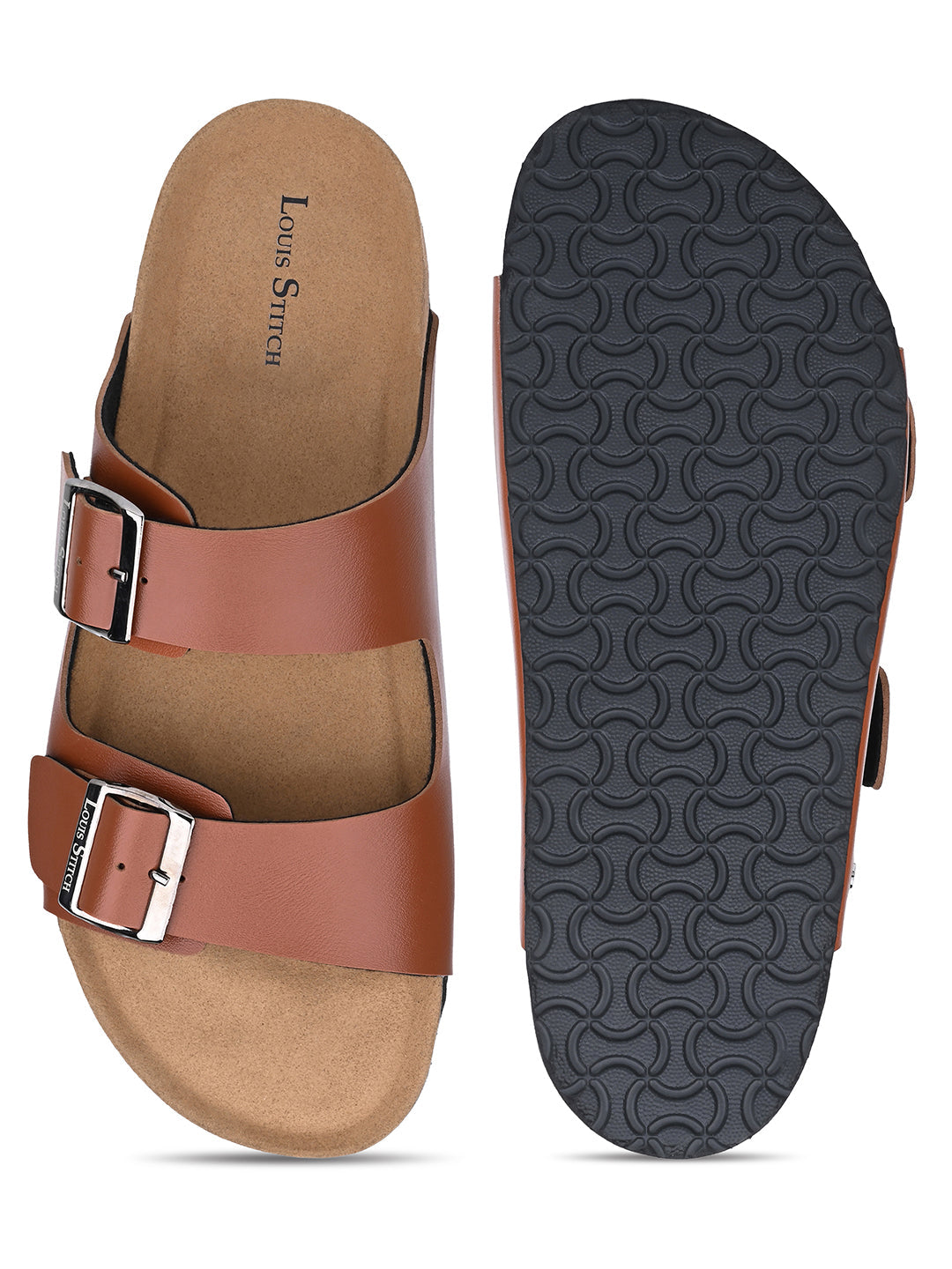 Tan Lightweight Open Toe Double Strap Slip-on Cork Sandal