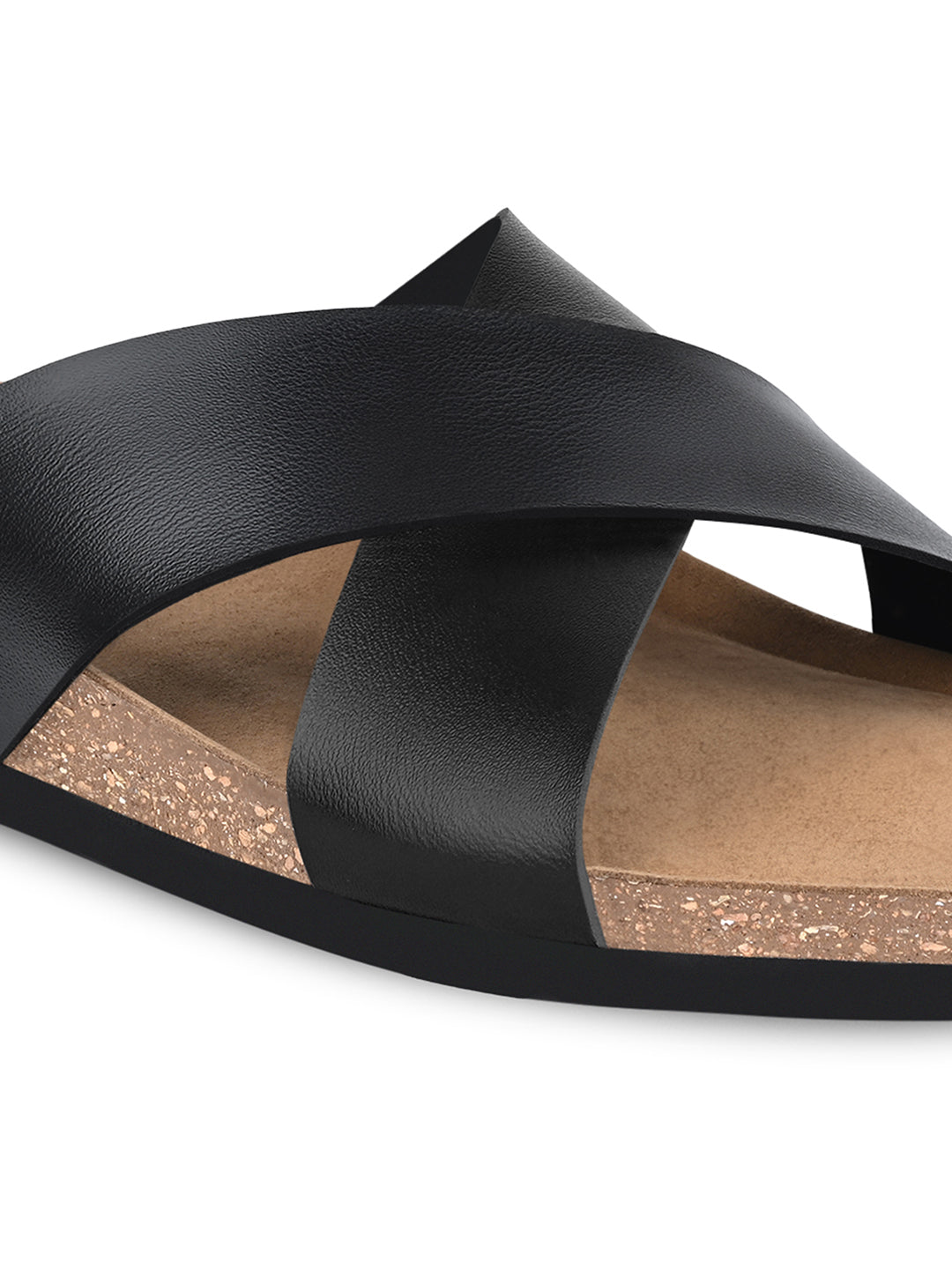 Jet Black Lightweight Cross Strap Casual Slip-on Cork Sandal