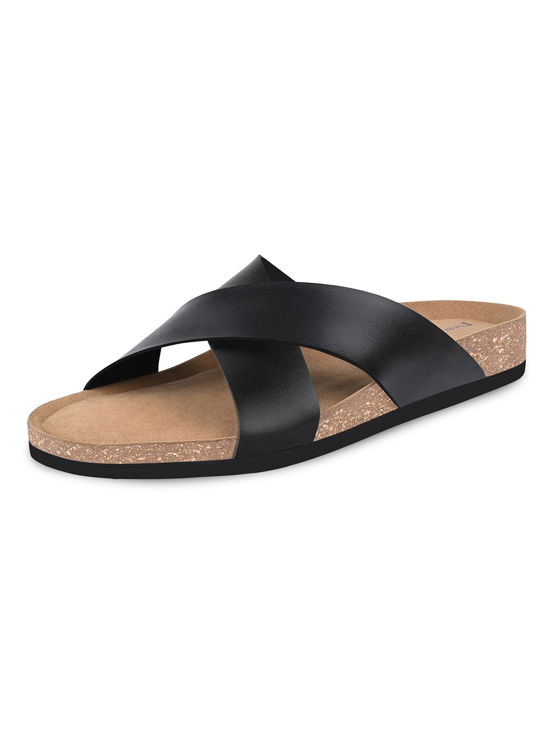 Jet Black Lightweight Cross Strap Casual Slip-on Cork Sandal