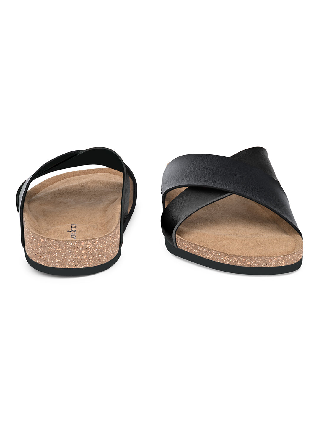 Jet Black Lightweight Cross Strap Casual Slip-on Cork Sandal