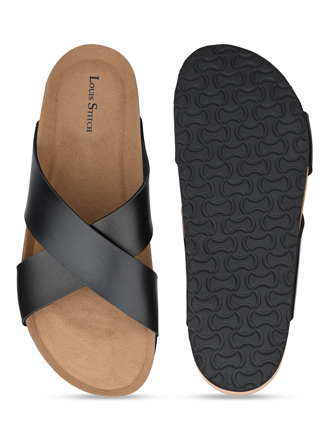 Jet Black Lightweight Cross Strap Casual Slip-on Cork Sandal