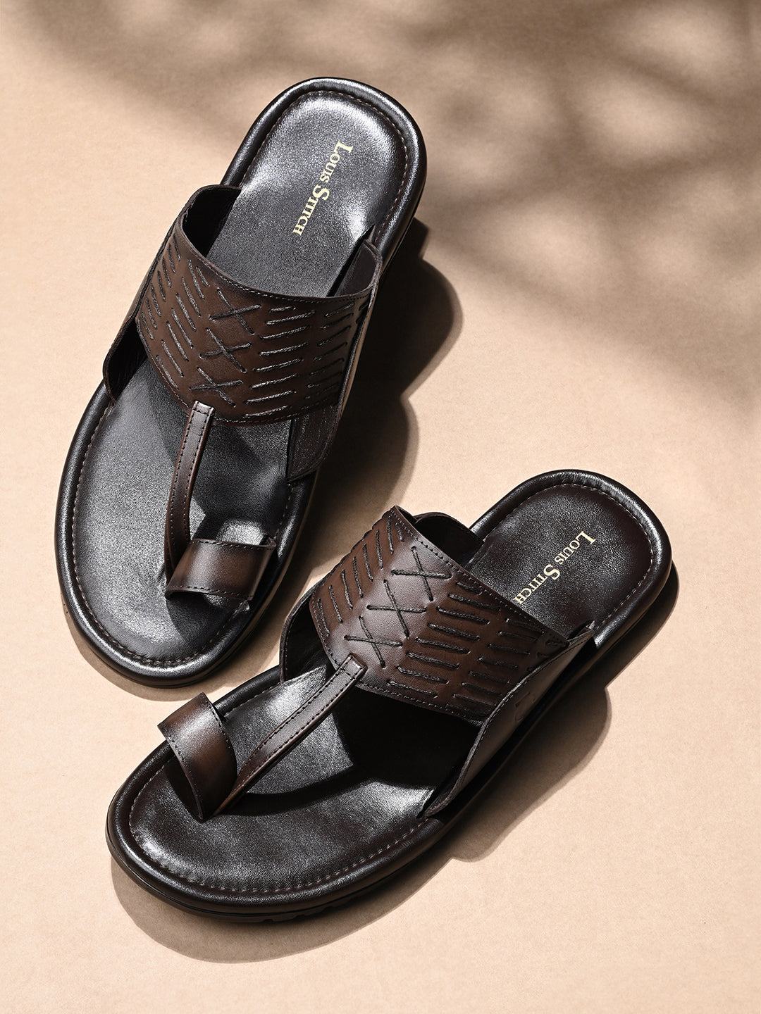 Brown Kolhapuri Style Lightweight Toe Ring Leather Sandal