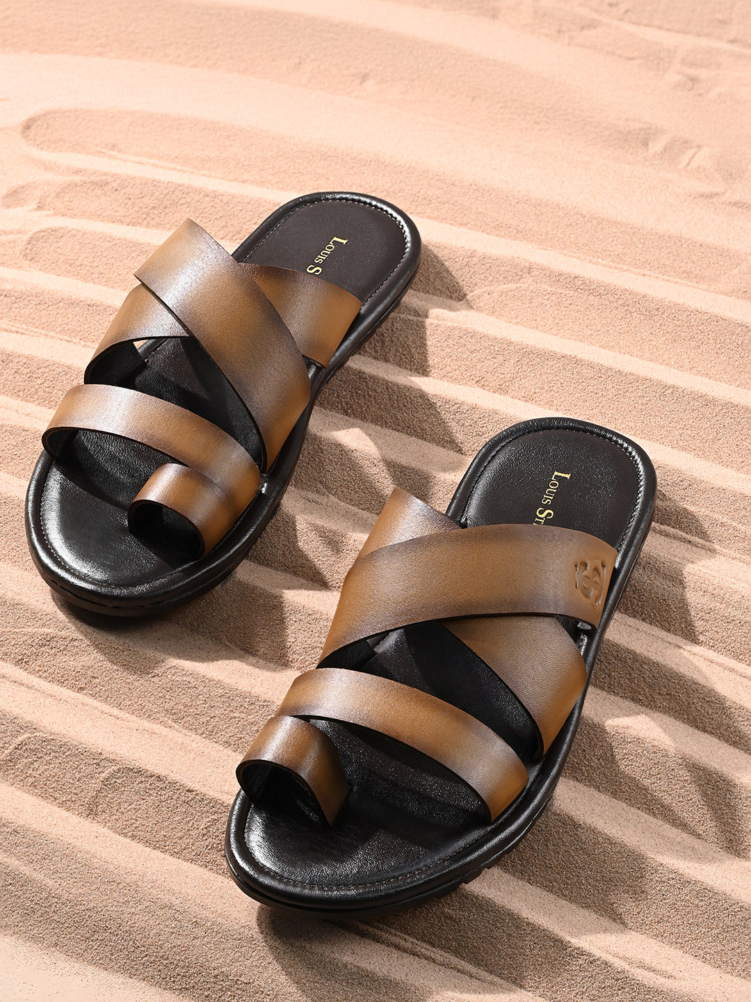 Tan Kolhapuri Style Lightweight Toe Ring Leather Sandal