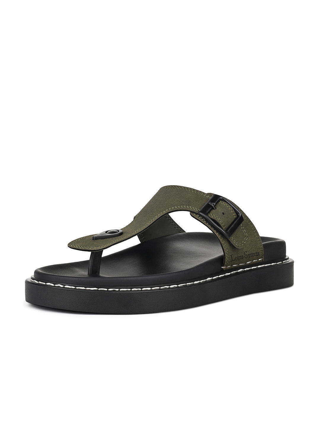 Olive Green Casual T-Strap Slip On Sandal with PU Cushion Sole