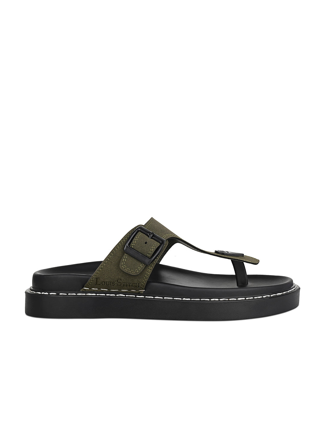 Olive Green Casual T-Strap Slip On Sandal with PU Cushion Sole