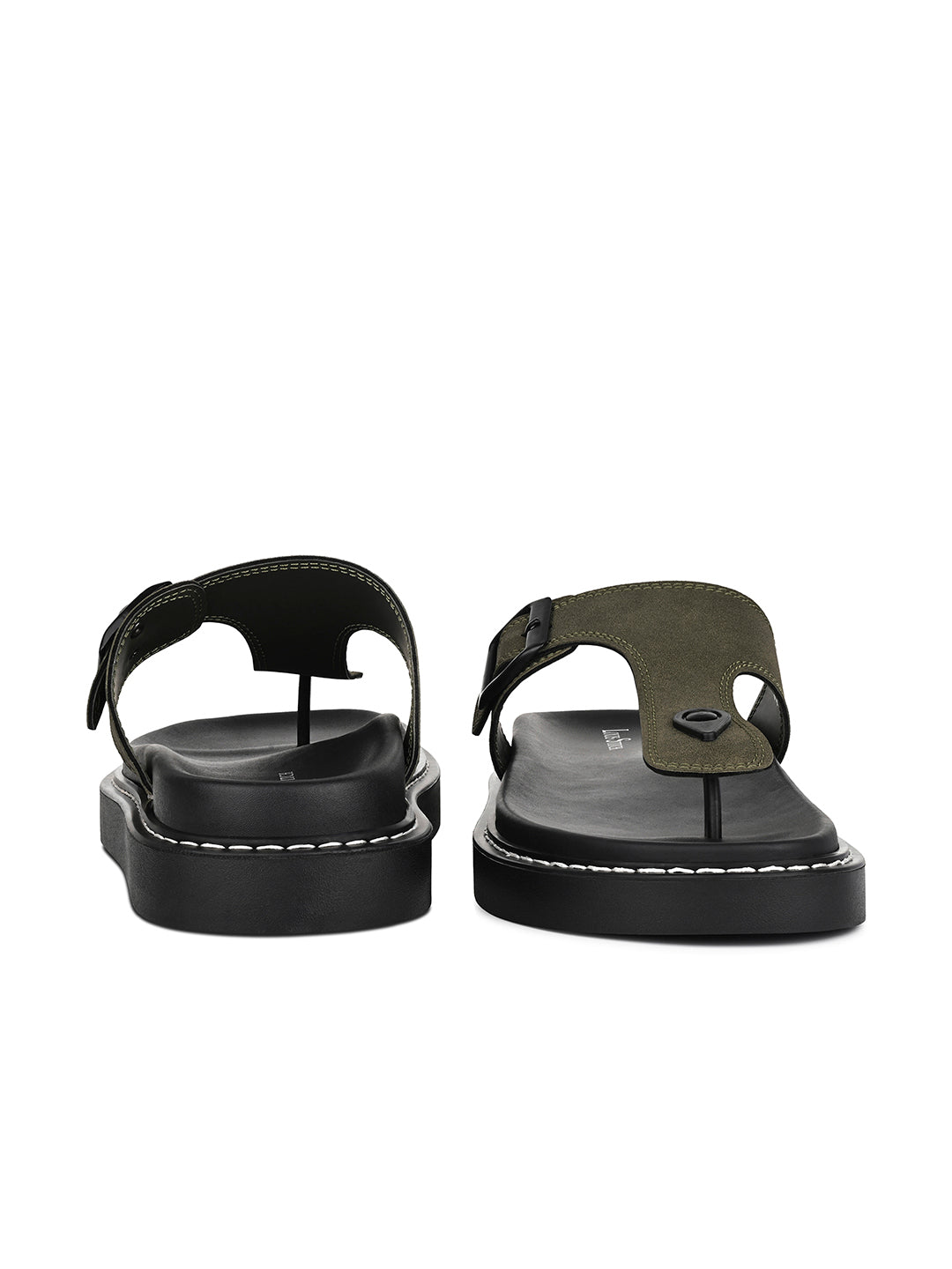 Olive Green Casual T-Strap Slip On Sandal with PU Cushion Sole