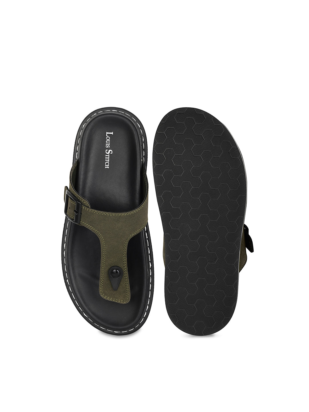 Olive Green Casual T-Strap Slip On Sandal with PU Cushion Sole