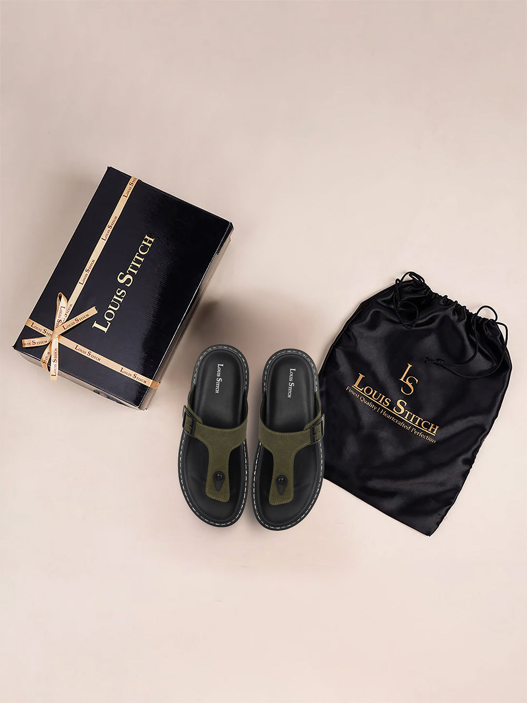 Olive Green Casual T-Strap Slip On Sandal with PU Cushion Sole