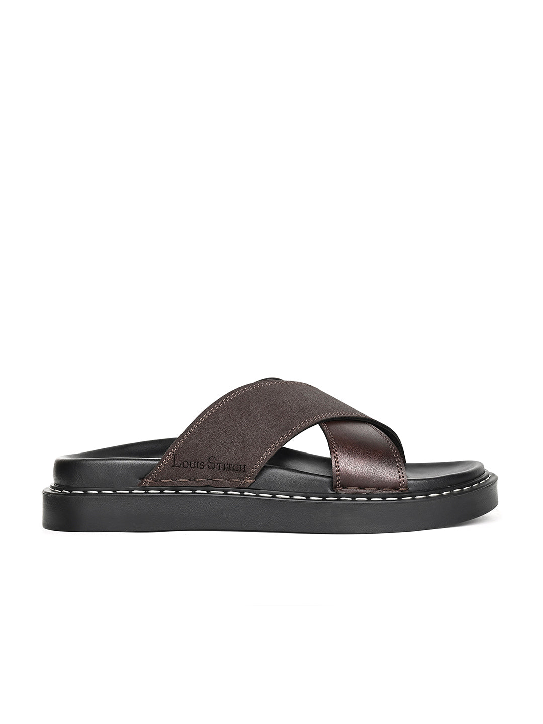 Brown Casual Cross Strap Slip On Sandal with PU Cushion Sole