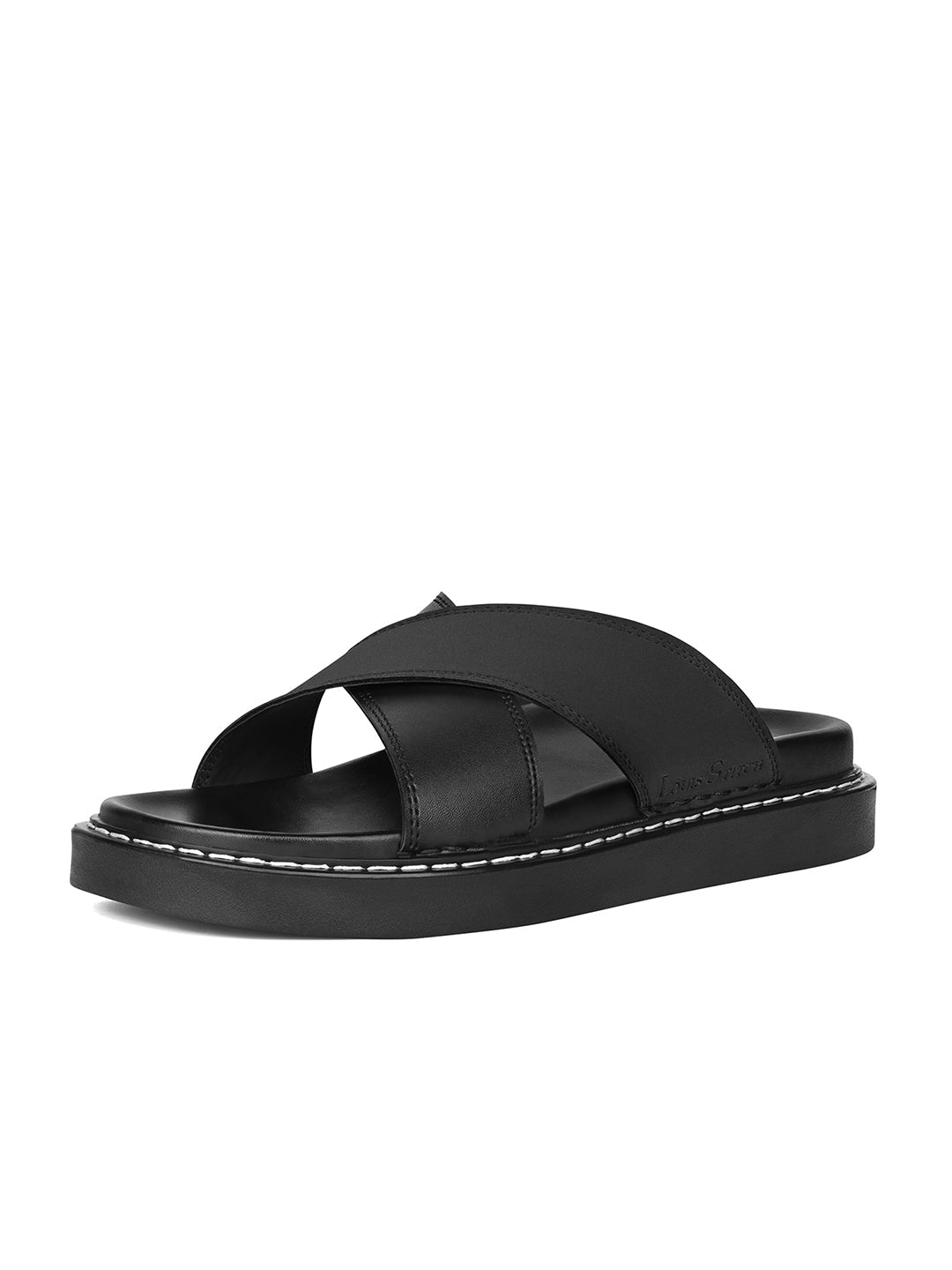 Black Casual Cross Strap Slip On Sandal with PU Cushion Sole