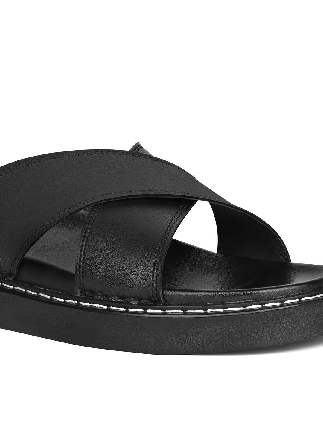 Black Casual Cross Strap Slip On Sandal with PU Cushion Sole