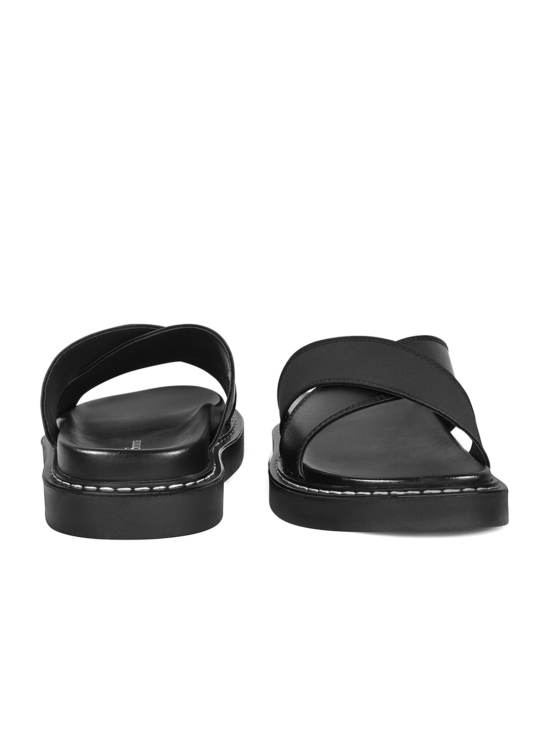 Black Casual Cross Strap Slip On Sandal with PU Cushion Sole