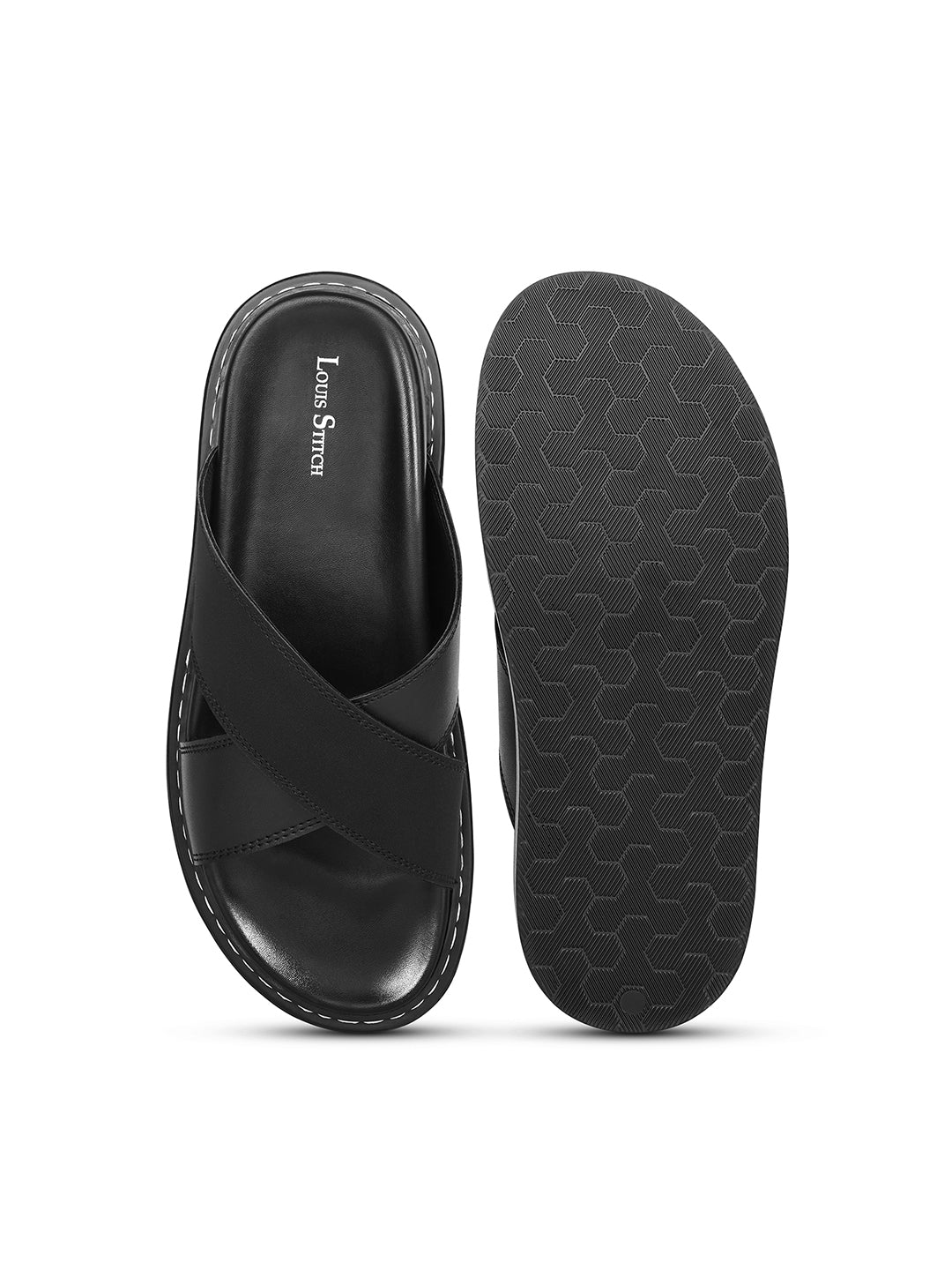 Black Casual Cross Strap Slip On Sandal with PU Cushion Sole