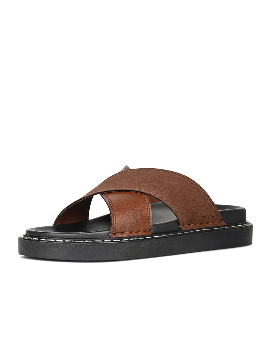 Tan Casual Cross Strap Slip On Sandal with PU Cushion Sole