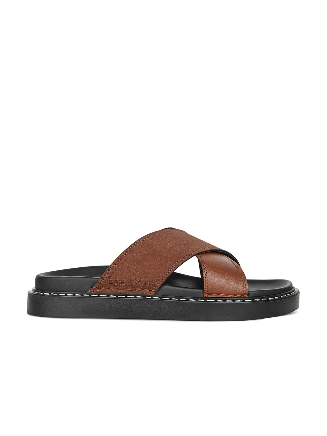 Tan Casual Cross Strap Slip On Sandal with PU Cushion Sole