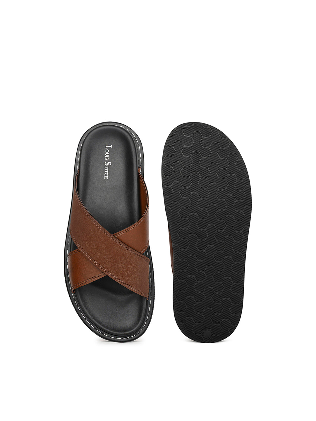 Tan Casual Cross Strap Slip On Sandal with PU Cushion Sole