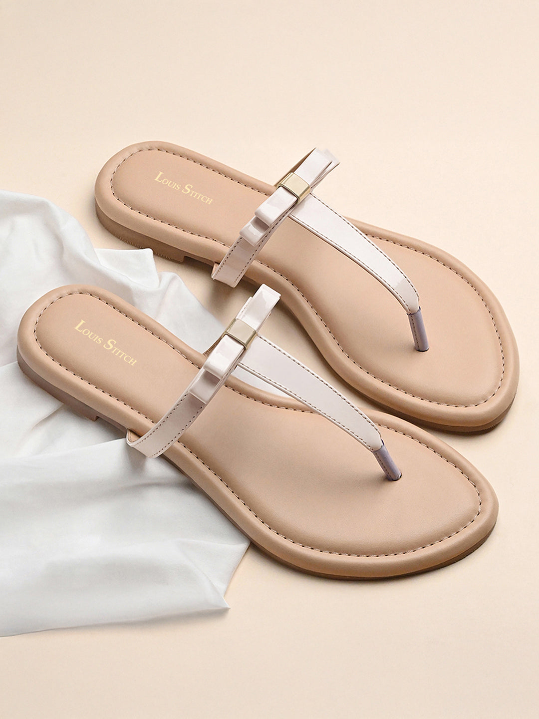 Women's Slip-On Cream T-Strap Lightweight Sandals