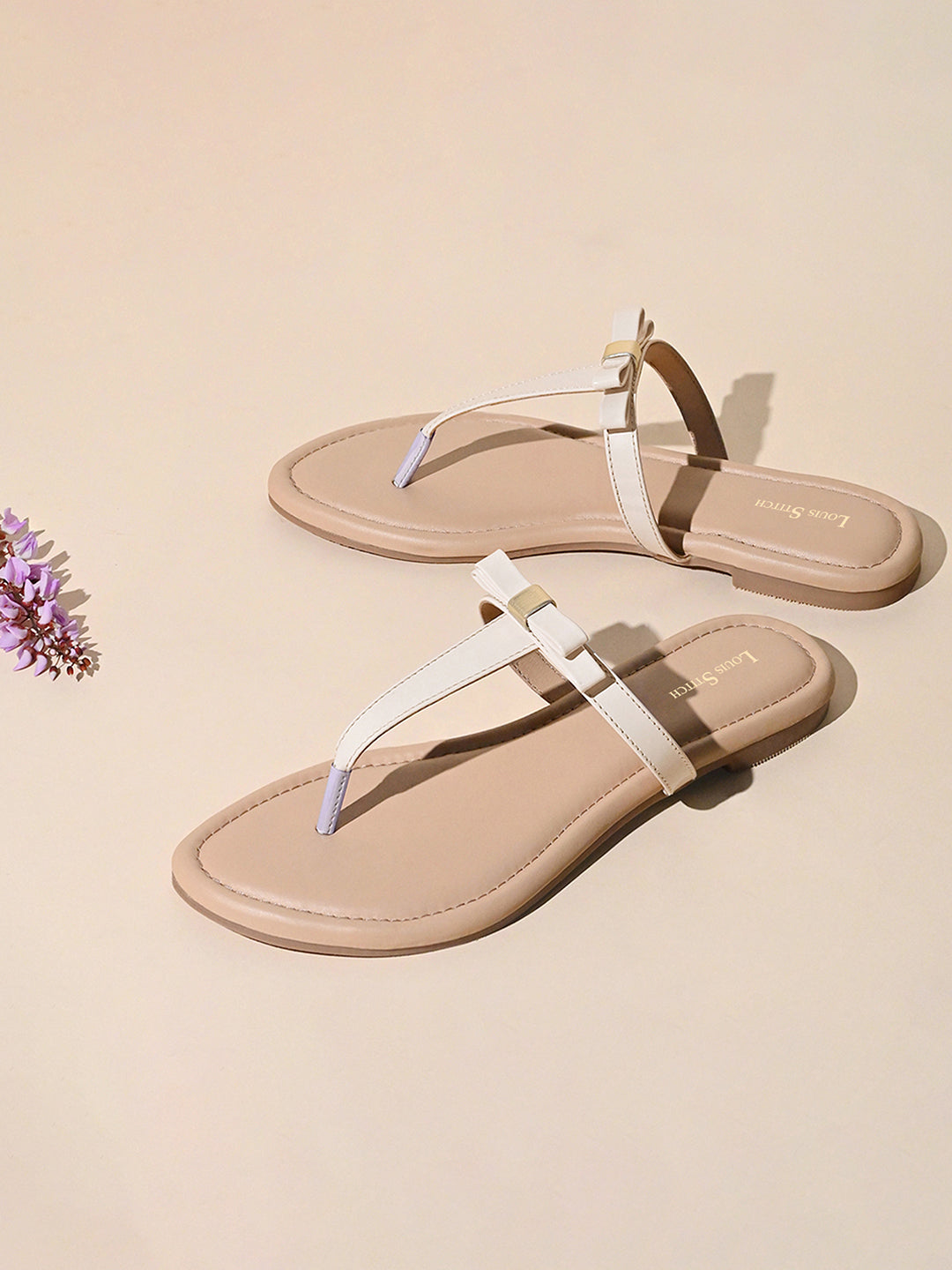 Women's Slip-On Cream T-Strap Lightweight Sandals