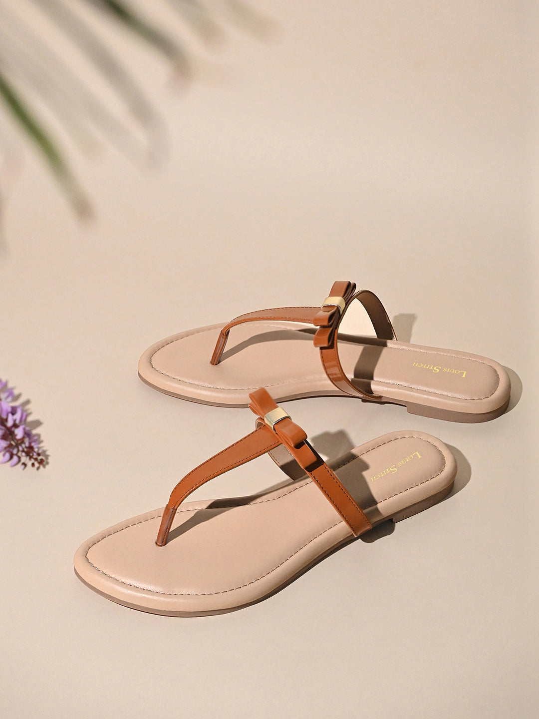 Women's Slip-On Tan T-Strap Lightweight Sandals