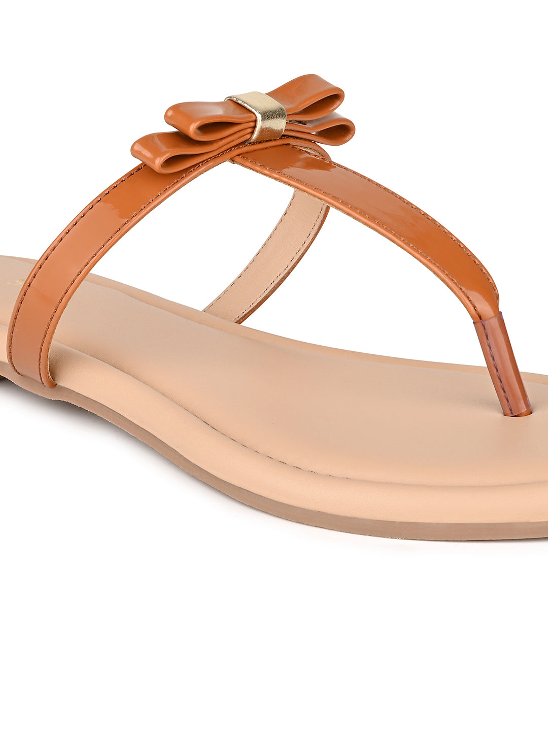 Women's Slip-On Tan T-Strap Lightweight Sandals