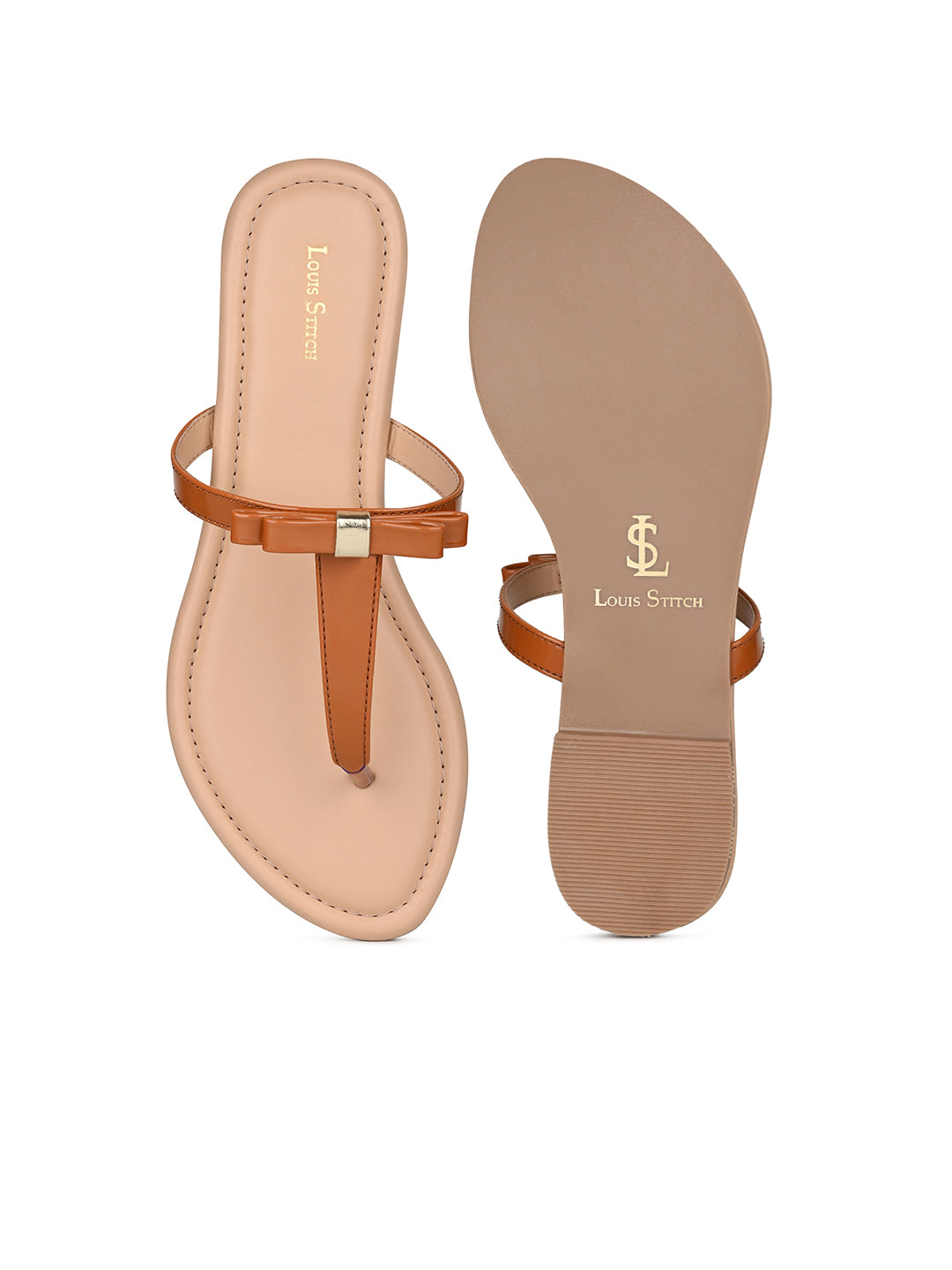 Women's Slip-On Tan T-Strap Lightweight Sandals