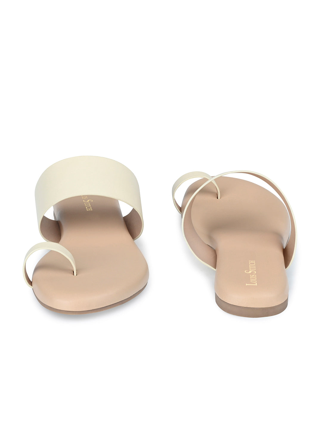Women's Cream Flat Heel Toe-Ring Sandals