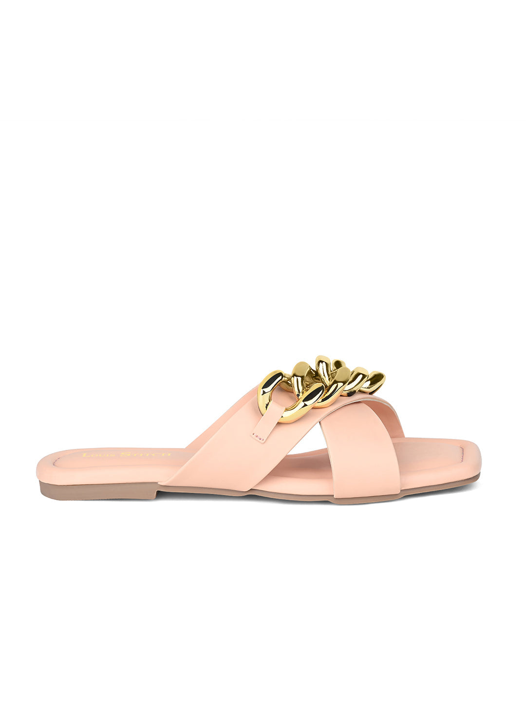 Women's Peach Flat Heel Cross Strap Buckle Sandals