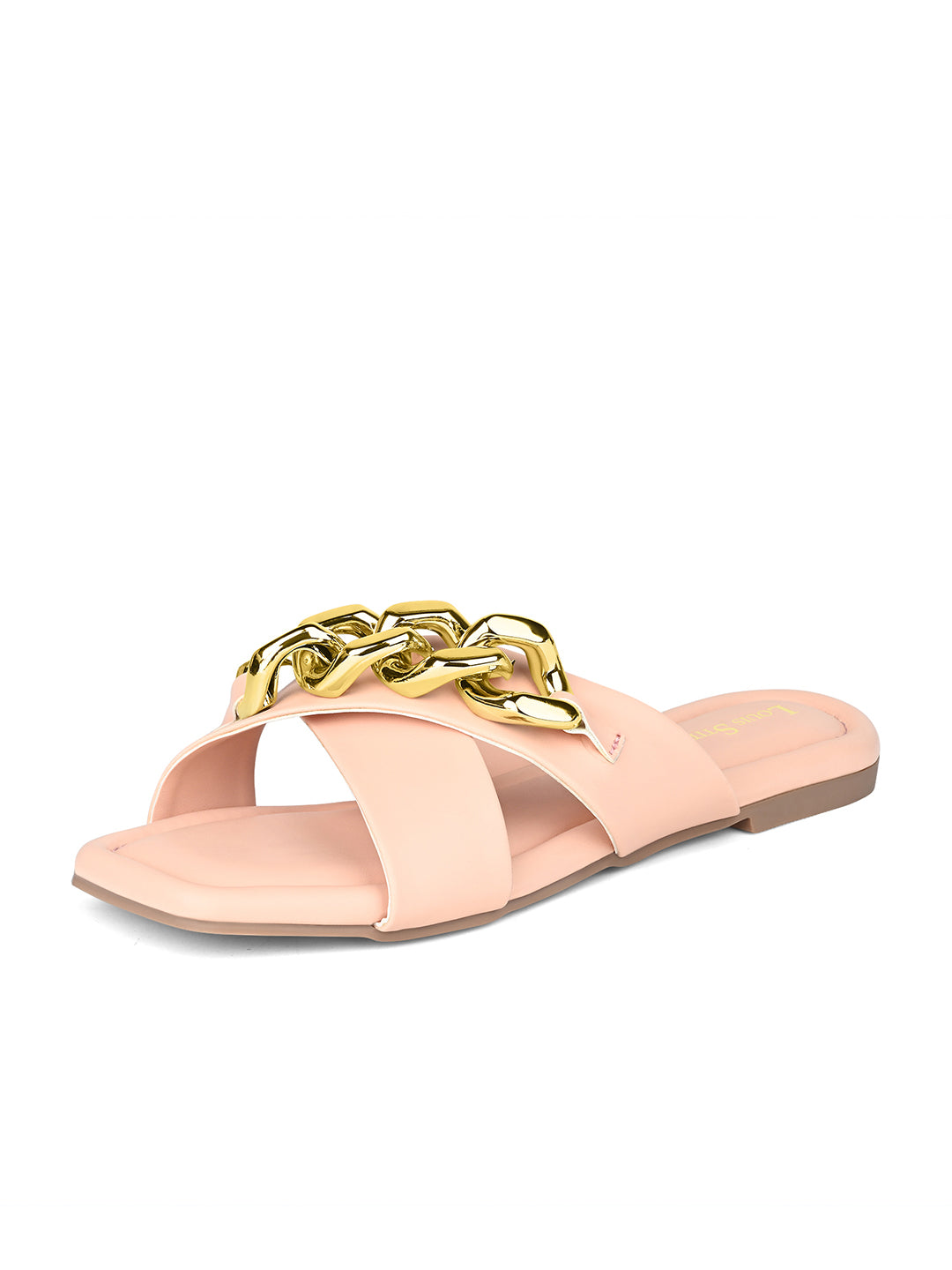 Women's Peach Flat Heel Cross Strap Buckle Sandals