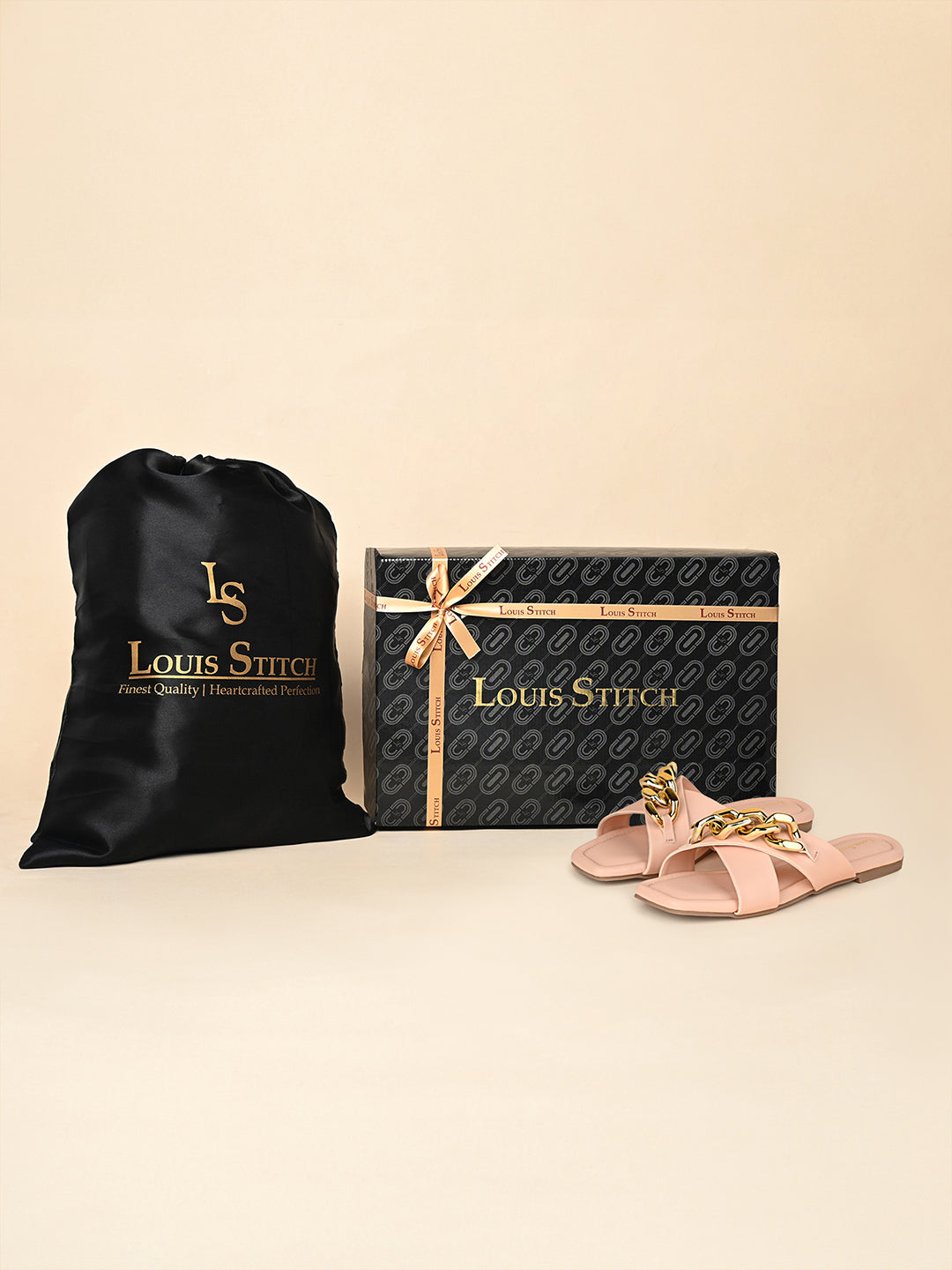 Women's Peach Flat Heel Cross Strap Buckle Sandals