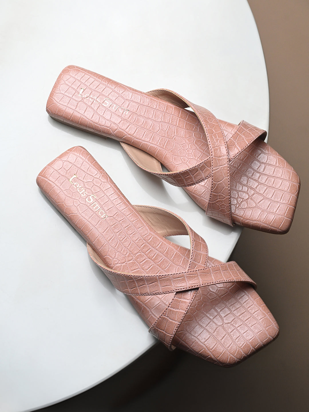 Women's Nude Pink Flat Heel Cross Strap Sandals