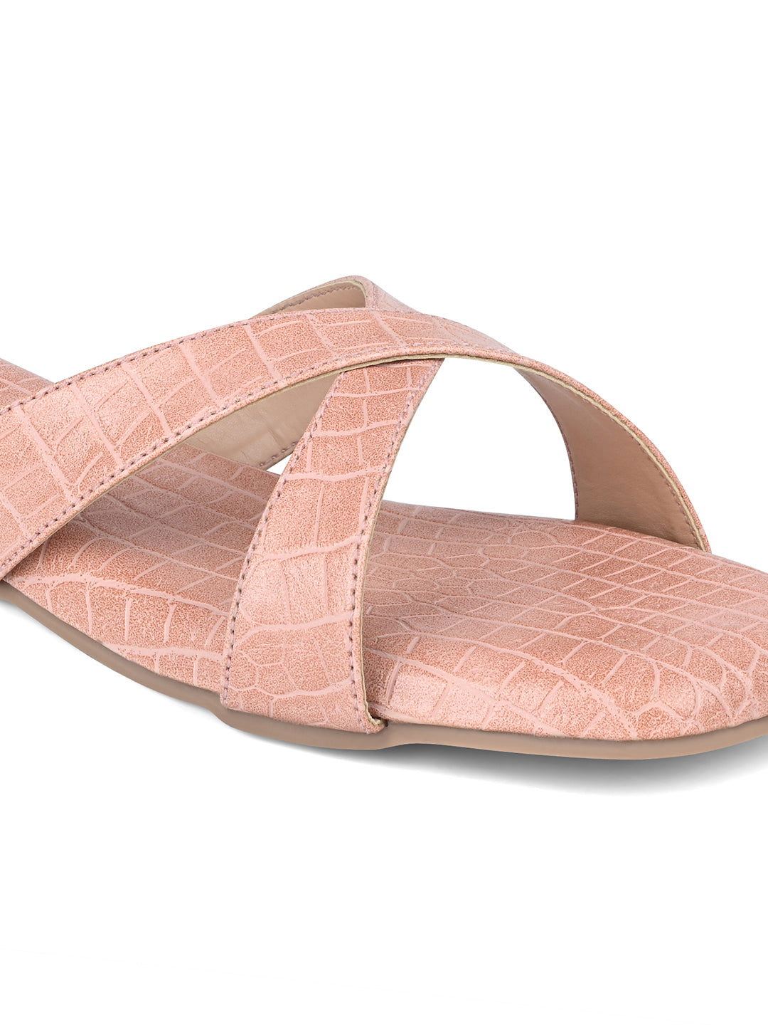 Women's Nude Pink Flat Heel Cross Strap Sandals