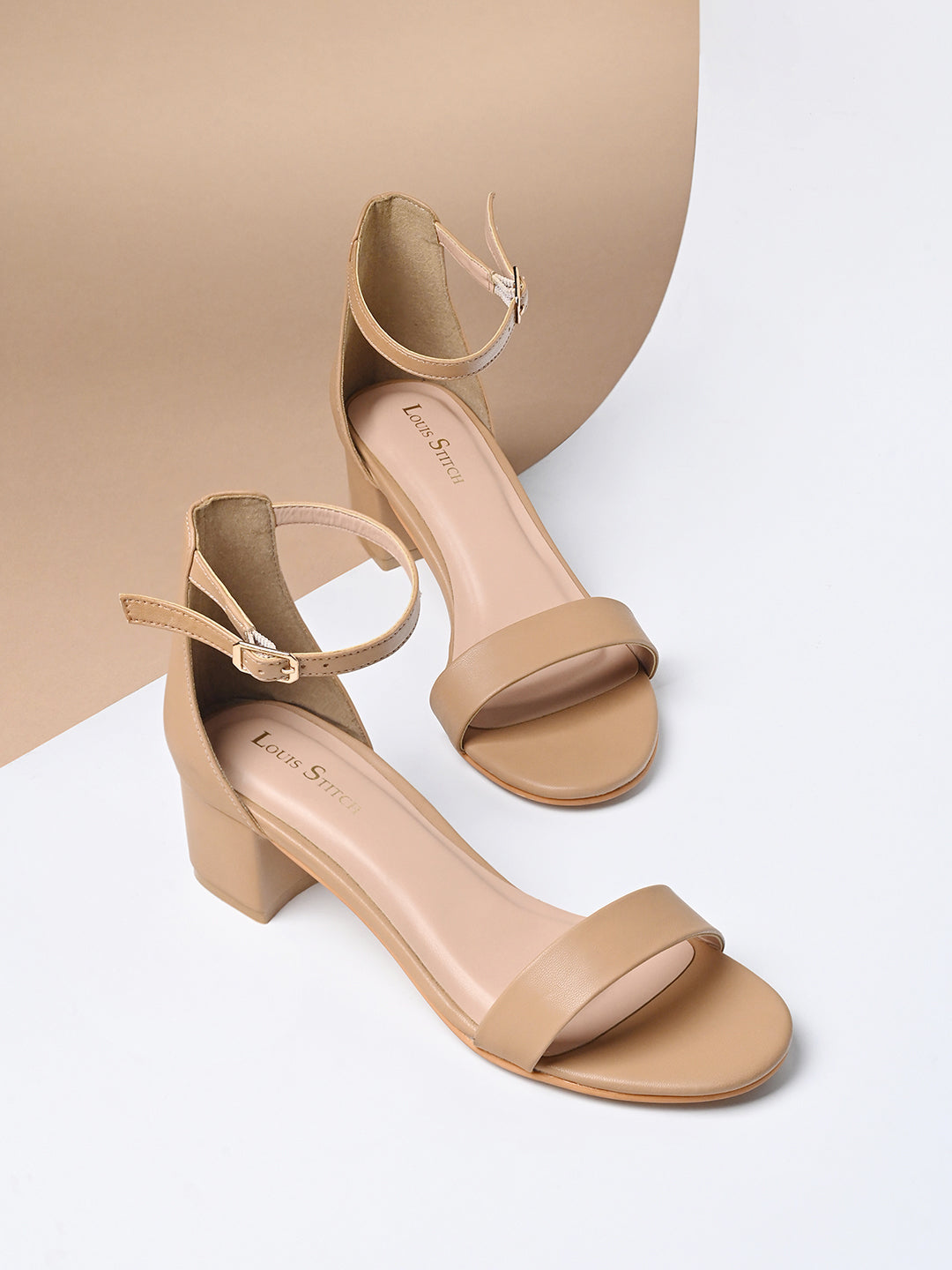 Women's Camel Brown Block Heel Ankle Strap Sandals