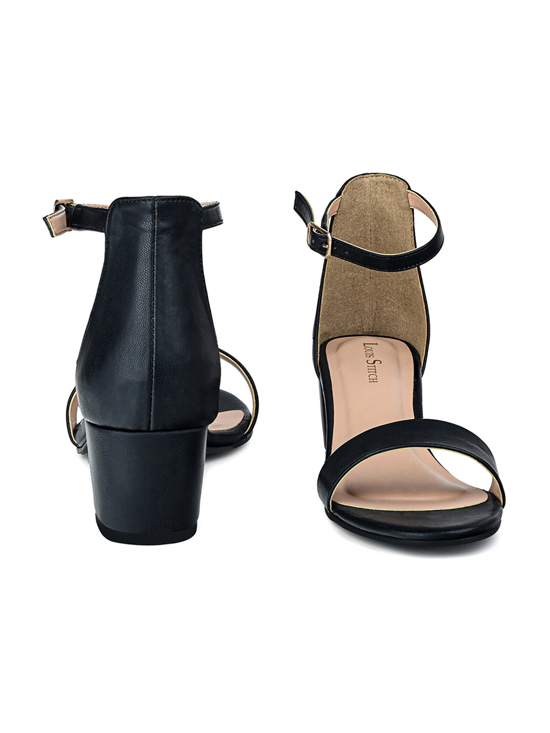 Women's Black Block Heel Ankle Strap Sandals
