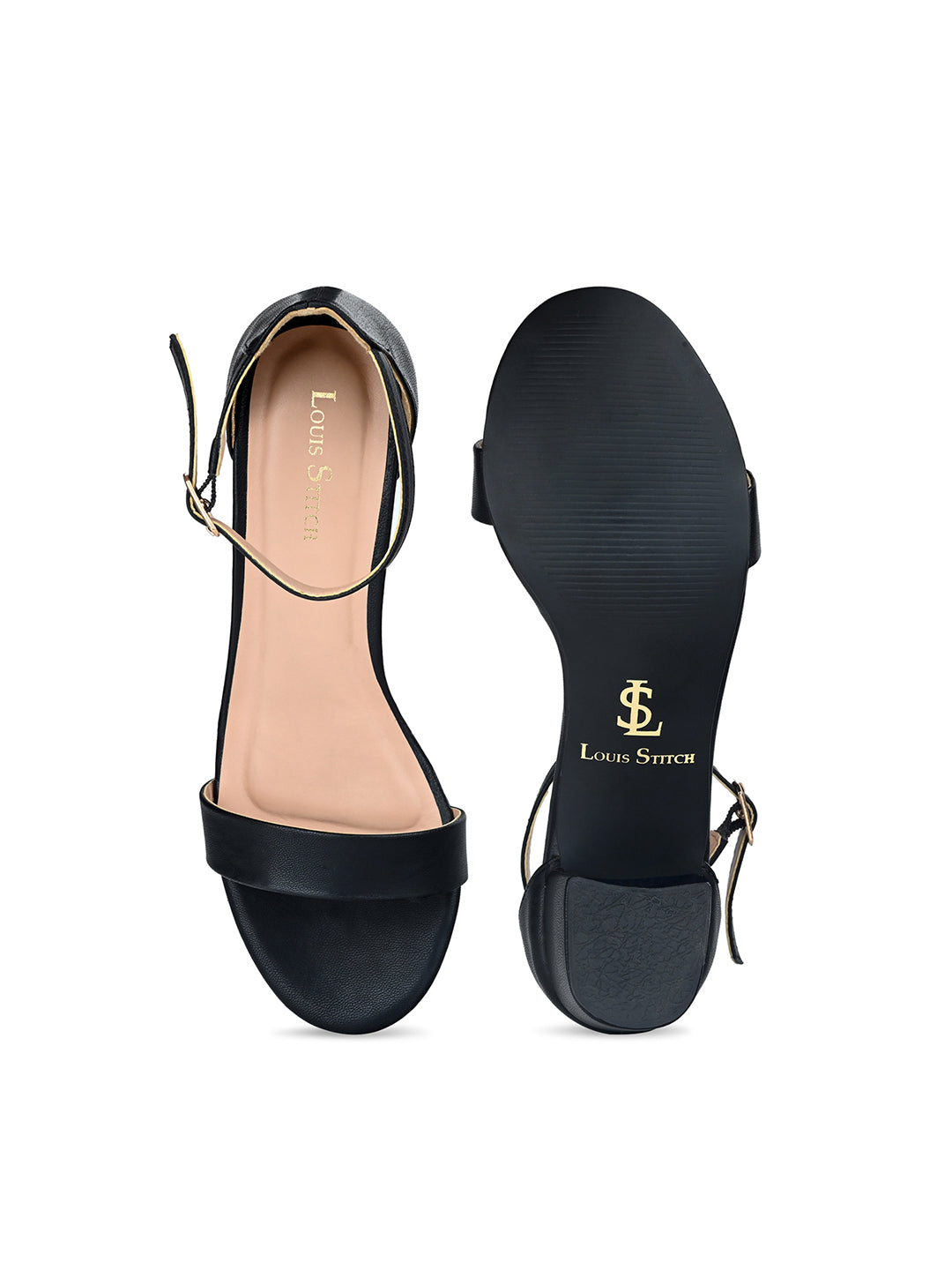 Women's Black Block Heel Ankle Strap Sandals