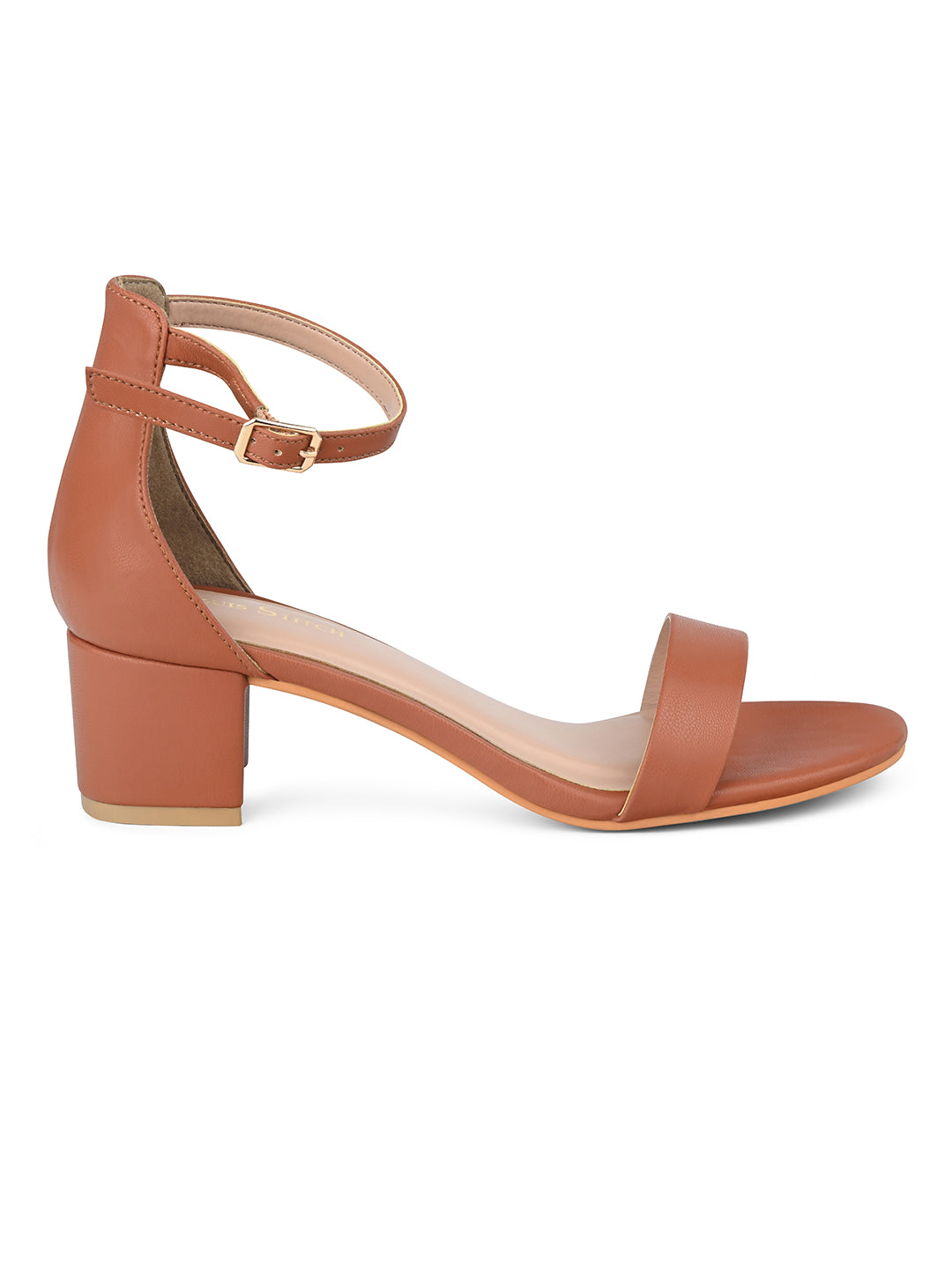 Women's Tan Block Heel Ankle Strap Sandals