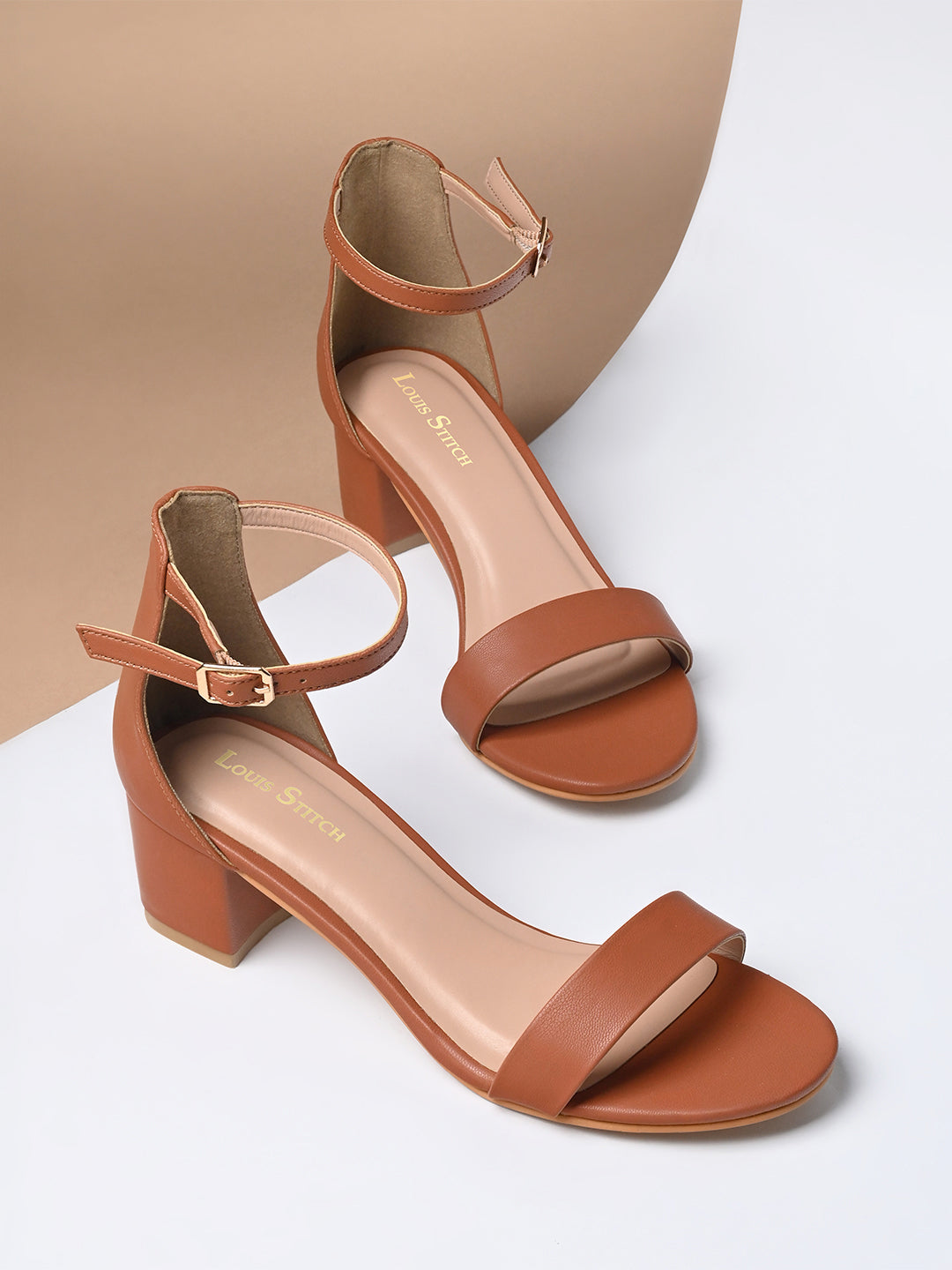 Women's Tan Block Heel Ankle Strap Sandals
