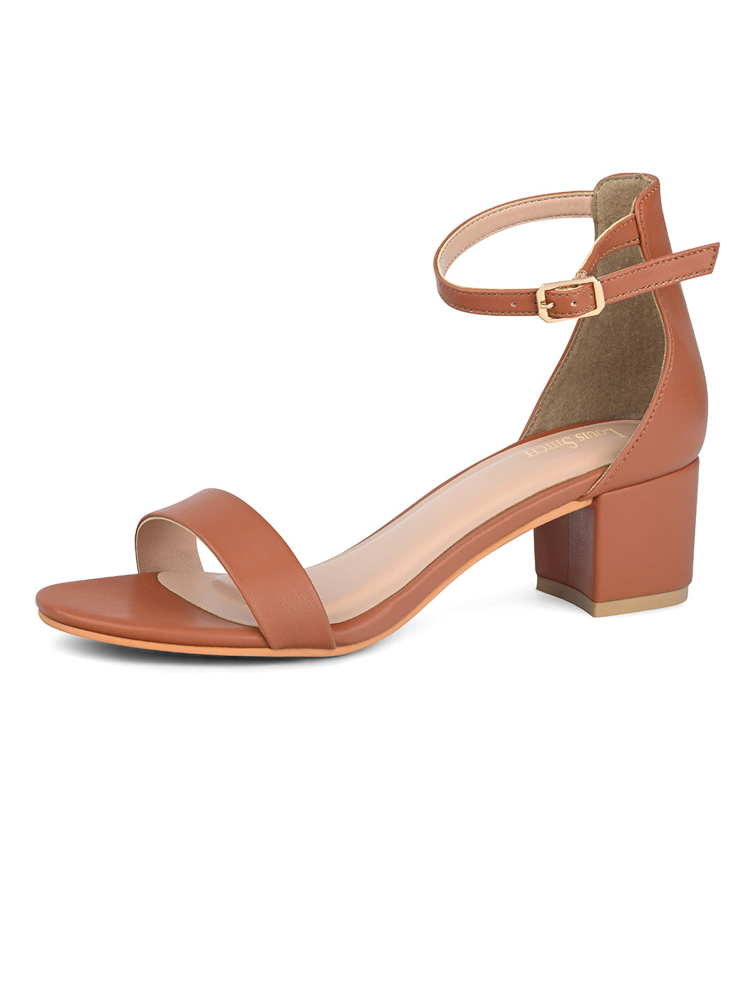 Women's Tan Block Heel Ankle Strap Sandals
