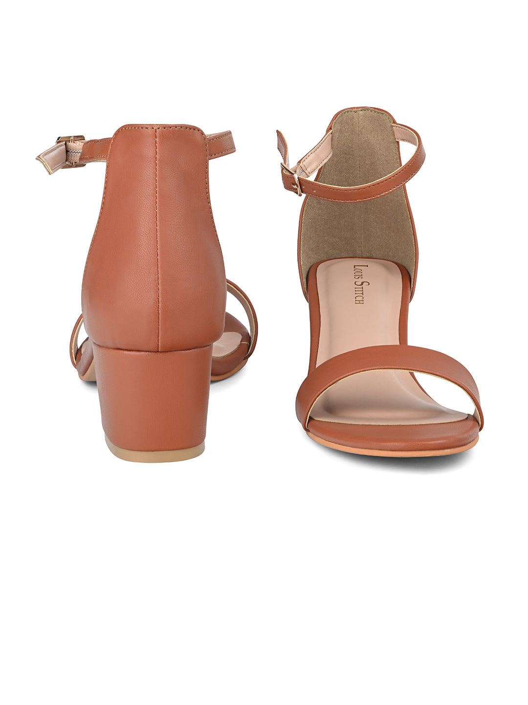 Women's Tan Block Heel Ankle Strap Sandals