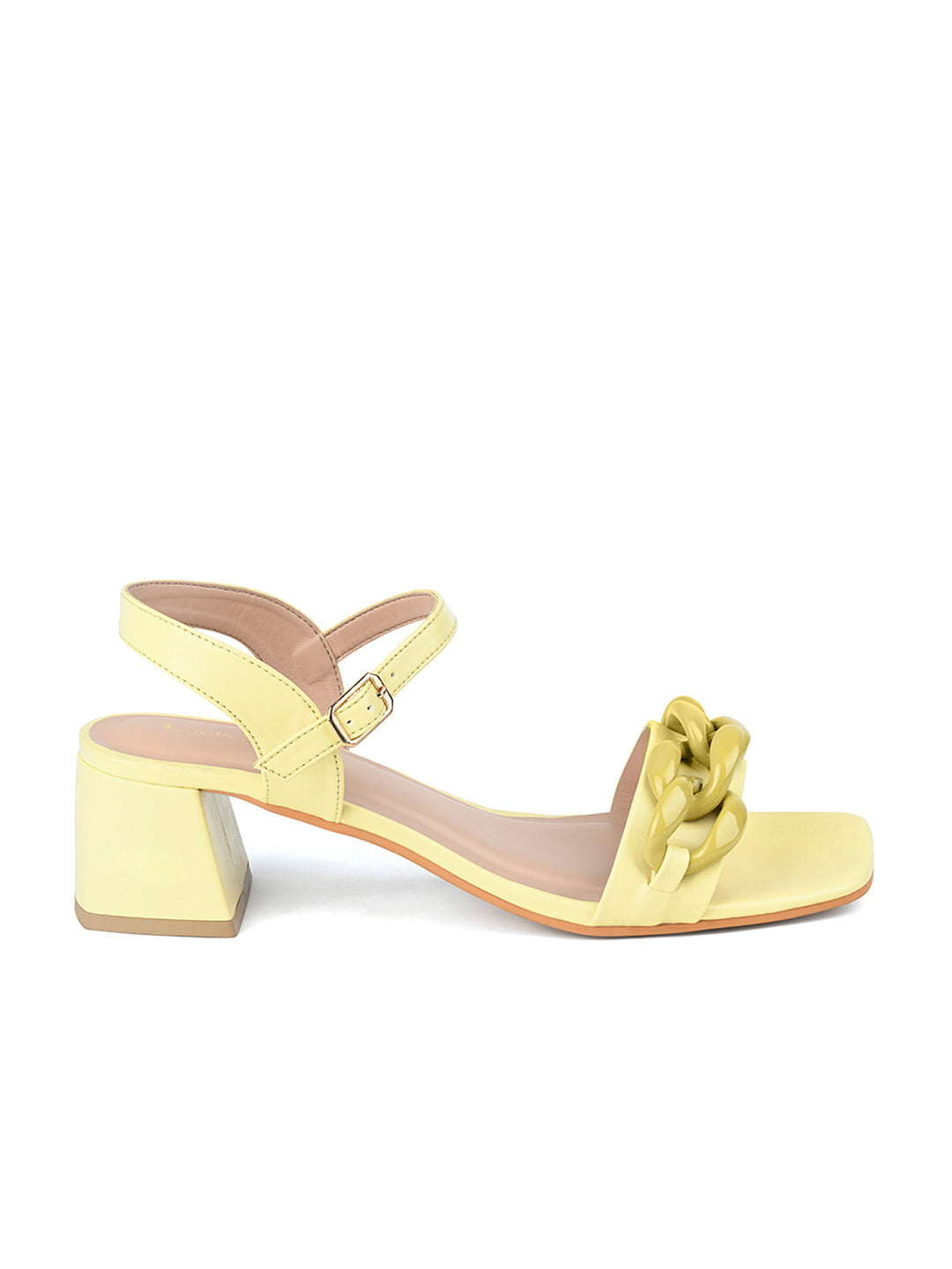 Women's Yellow Block Heel Buckle Strap Sandals