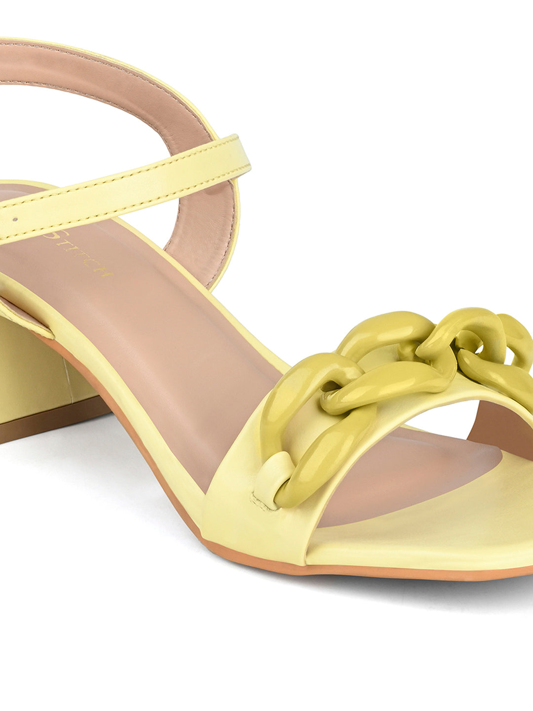 Women's Yellow Block Heel Buckle Strap Sandals