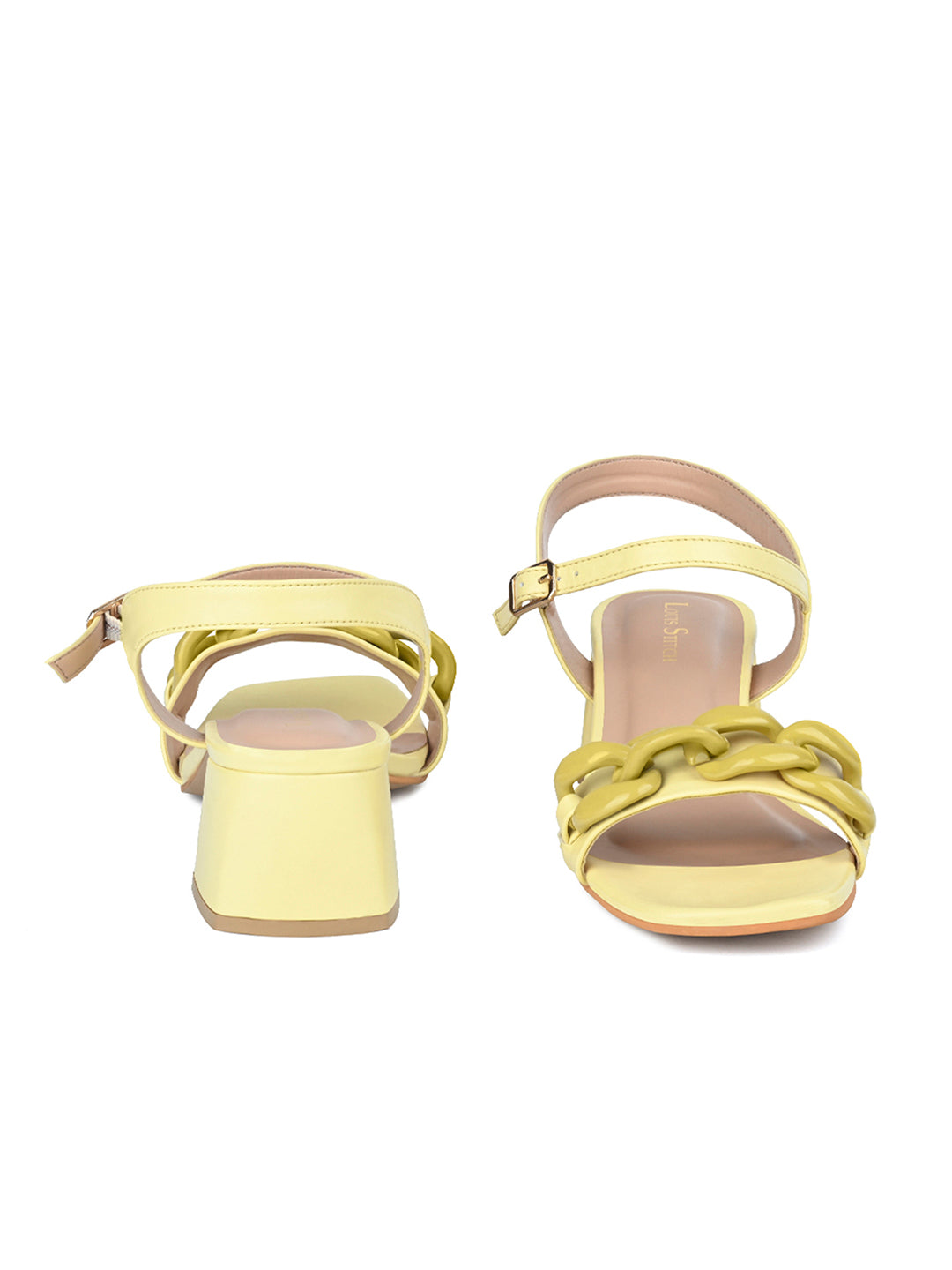 Women's Yellow Block Heel Buckle Strap Sandals