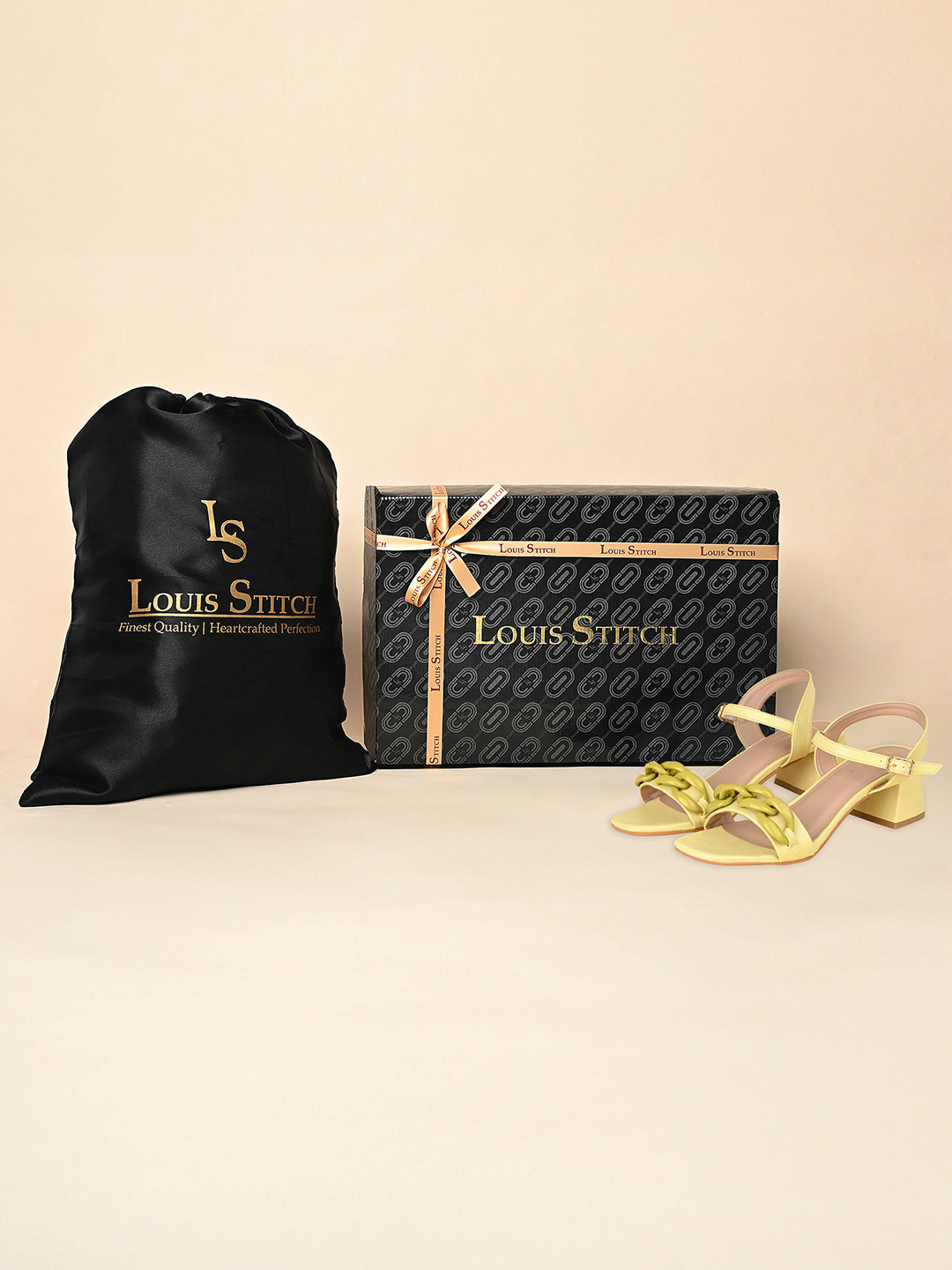 Women's Yellow Block Heel Buckle Strap Sandals