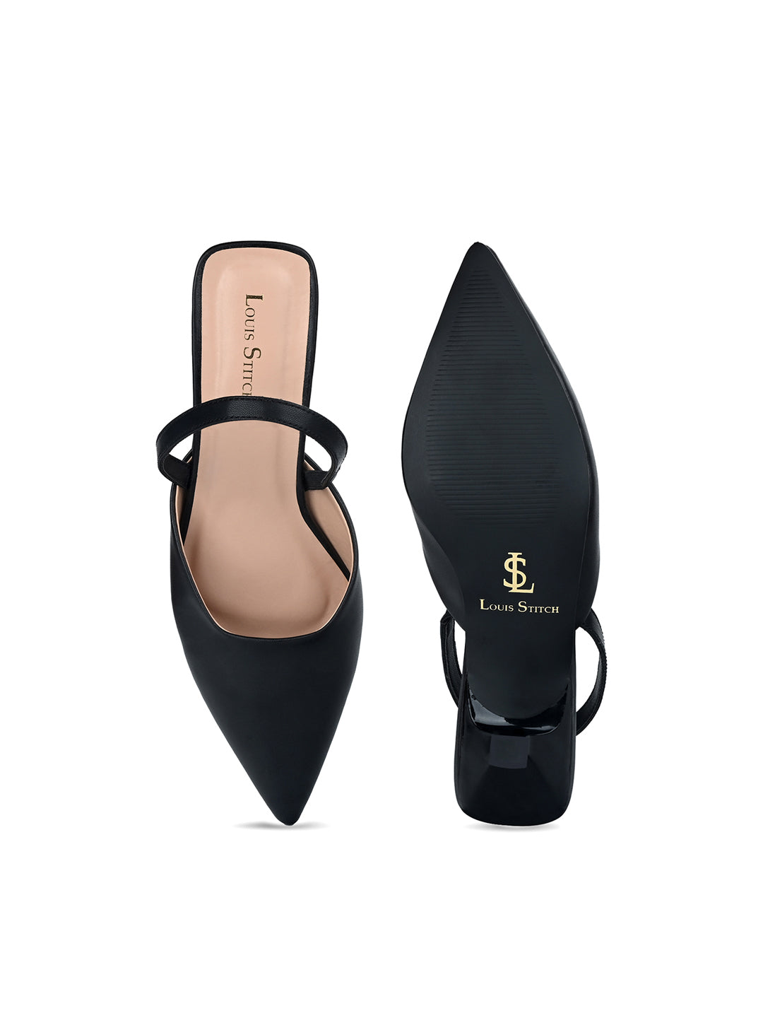 Women's Black Pointed Toe Ankle Strap Sandals