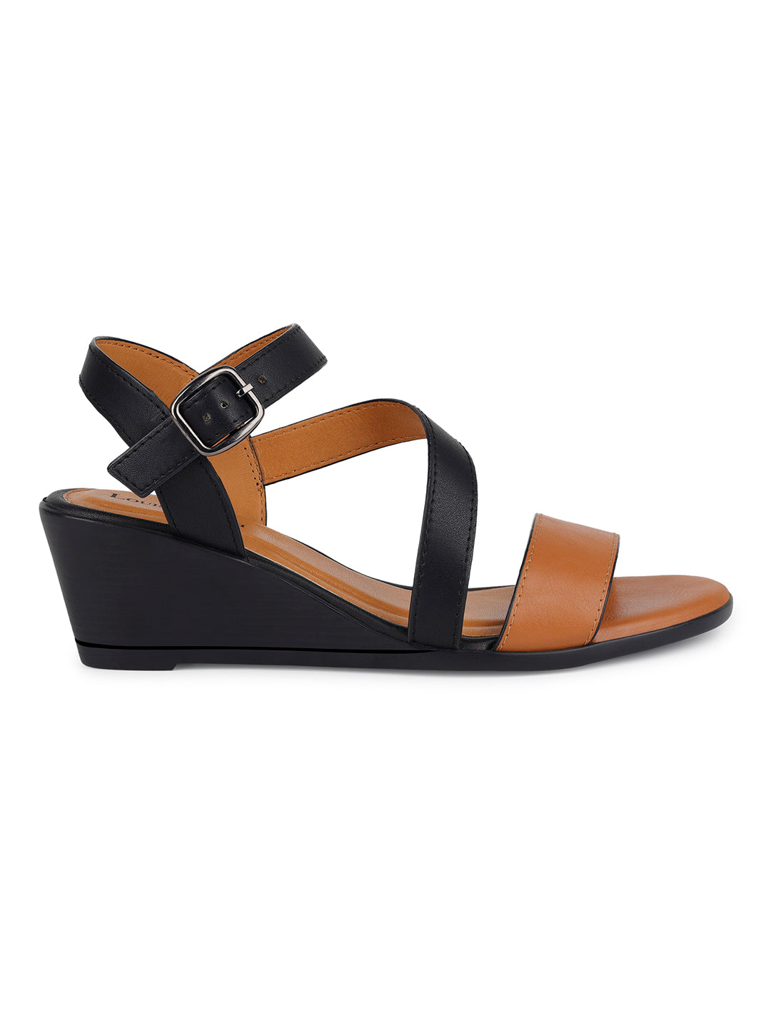 Women's Striped Wedge Heel Black and Tan Lightweight Sandals
