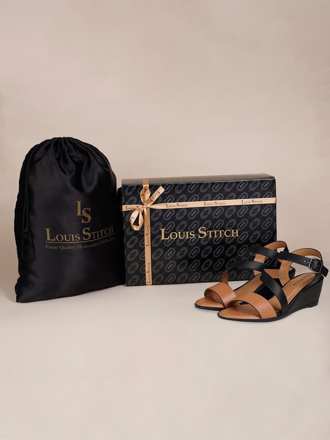 Women's Striped Wedge Heel Black and Tan Lightweight Sandals