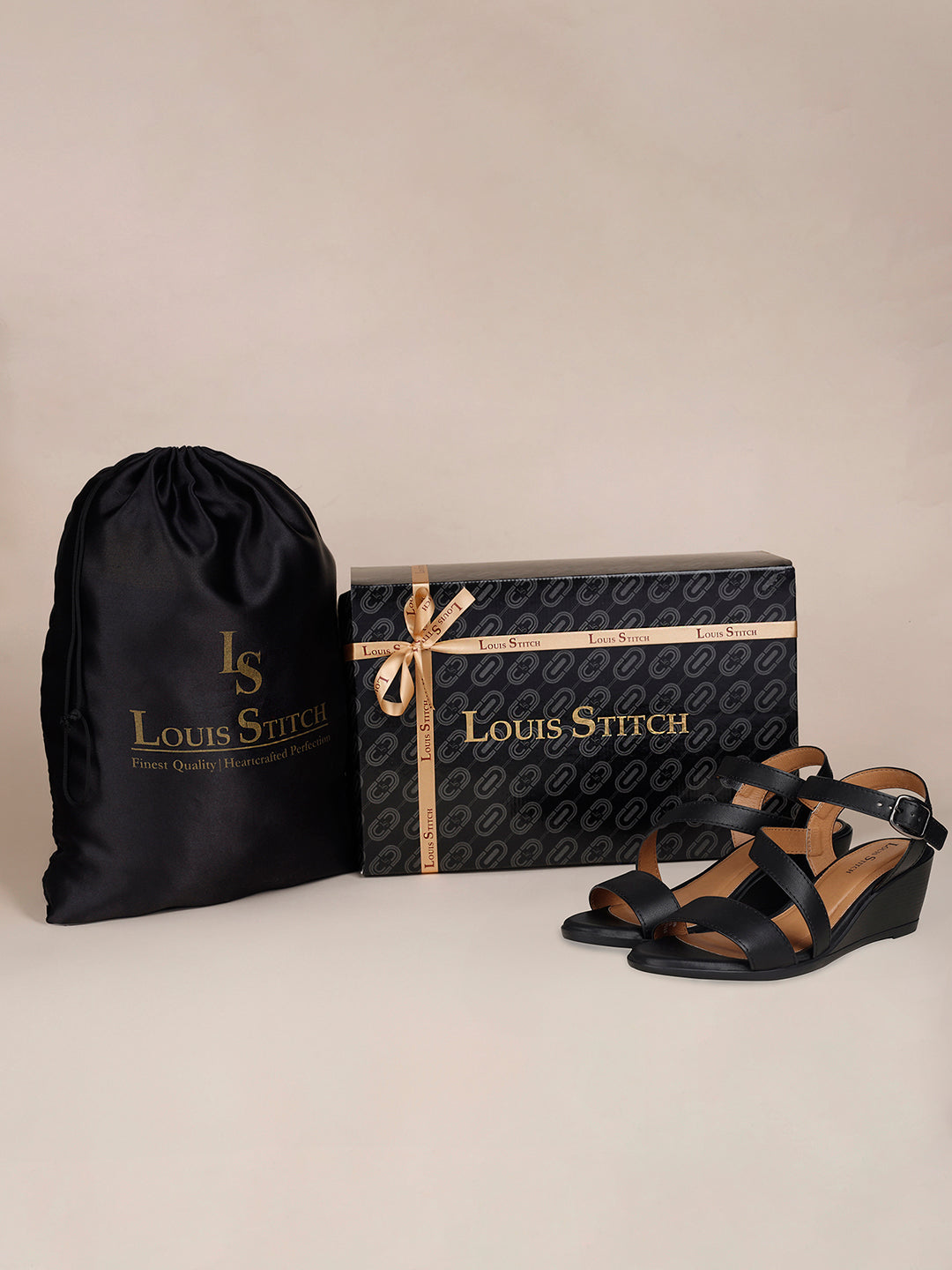 Women's Striped Wedge Heel Jet Black Lightweight Sandals