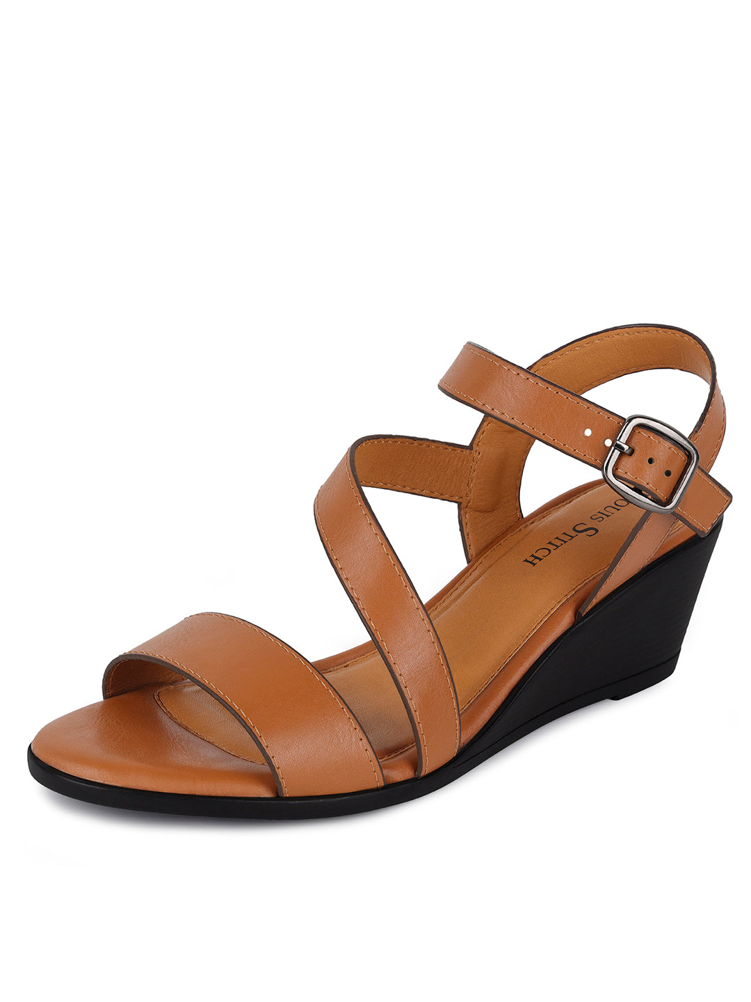 Women's Striped Wedge Heel Tan Lightweight Sandals