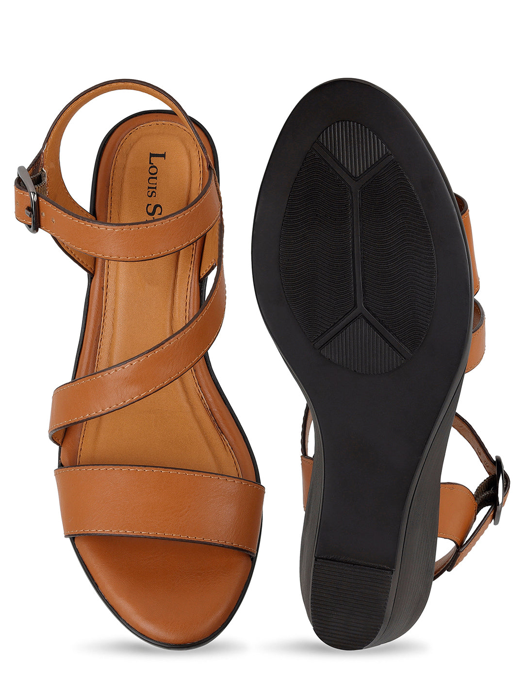 Women's Striped Wedge Heel Tan Lightweight Sandals